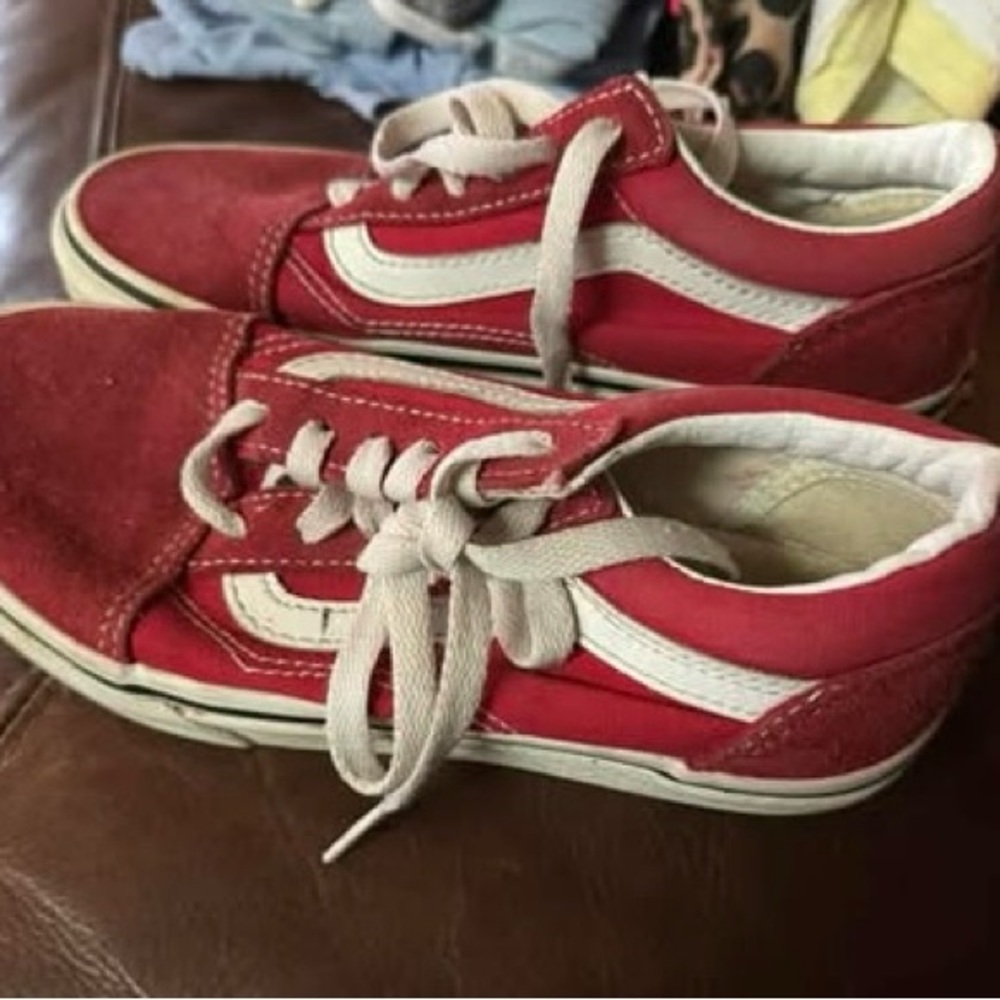 Vans Red Sneakers with Classic Retro Style and White Accents